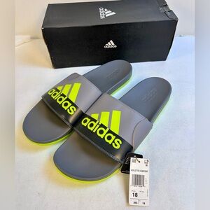 Adidas Adilette Comfort Slides Men's Size 18 Grey NEON Green - New